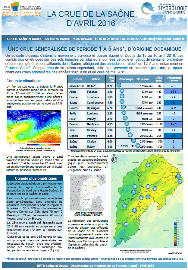 Retour sur la crue de la Saône et du Doubs d'avril 2016.